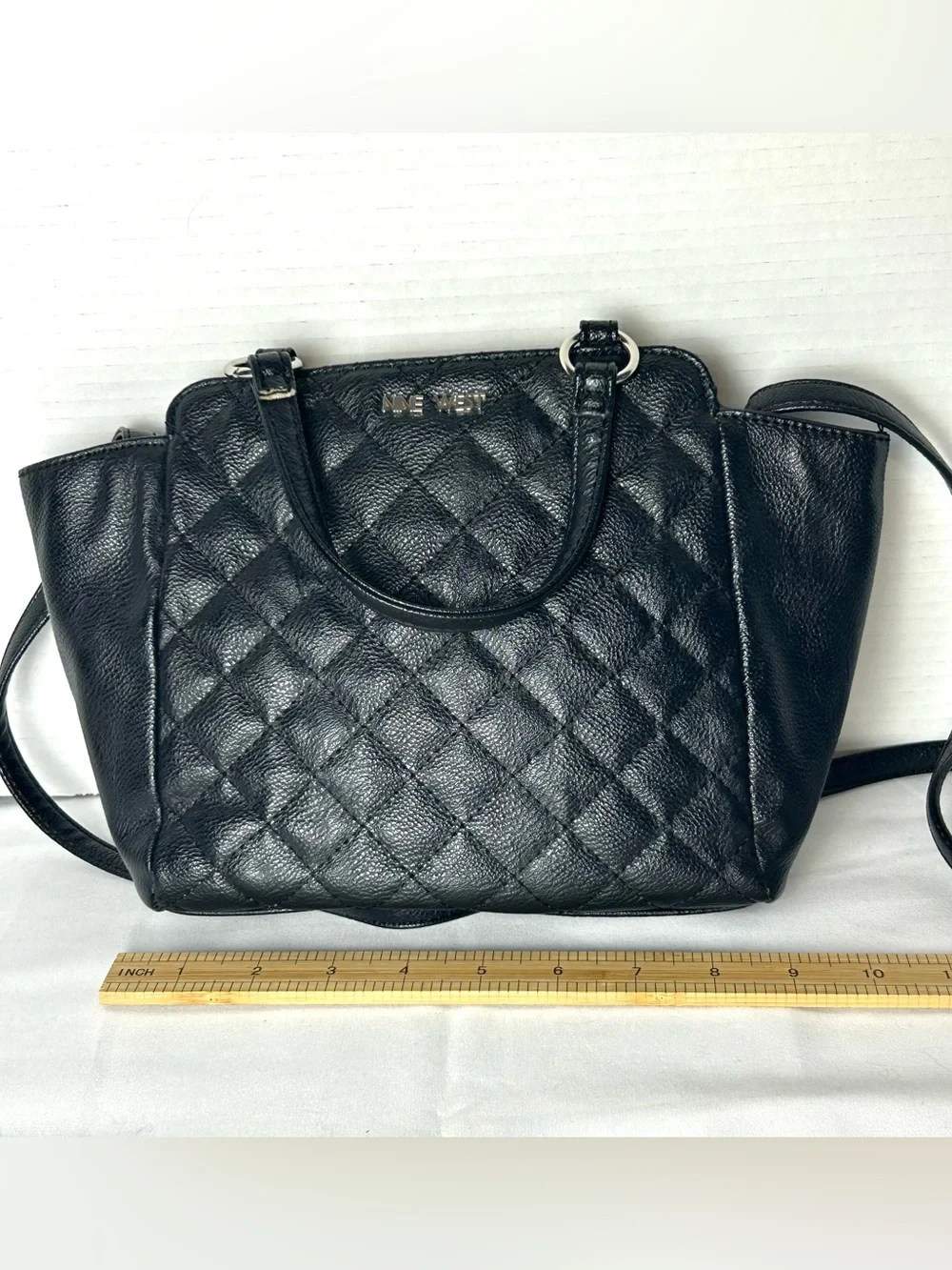 Nine West Bag Black Quilted Satchel Crossbody Design Shoulder Pocketbook Work